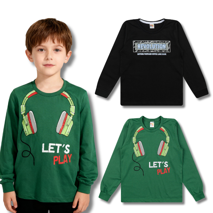 Kit Sortido 2 Camisetas Manga Longa Menino Juvenil Inverno Masculino