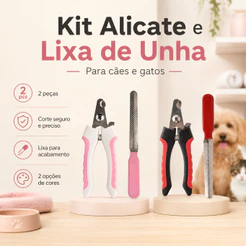 Kit Alicate + Lixa Unhas Cortador Pet Gato Cachorro Higiene Lixador Cuidados Cabo Ergonomico