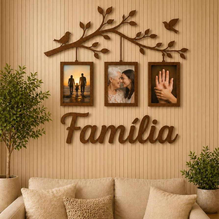 Quadro Decorativo Árvore da Família com Porta Retratos – Nossa Família, Nosso Tesouro love Abençoado Por Deus Decoração