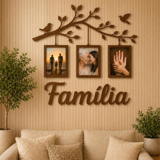 Quadro Decorativo Árvore da Família com Porta Retratos – Nossa Família, Nosso Tesouro love Abençoado Por Deus Decoração