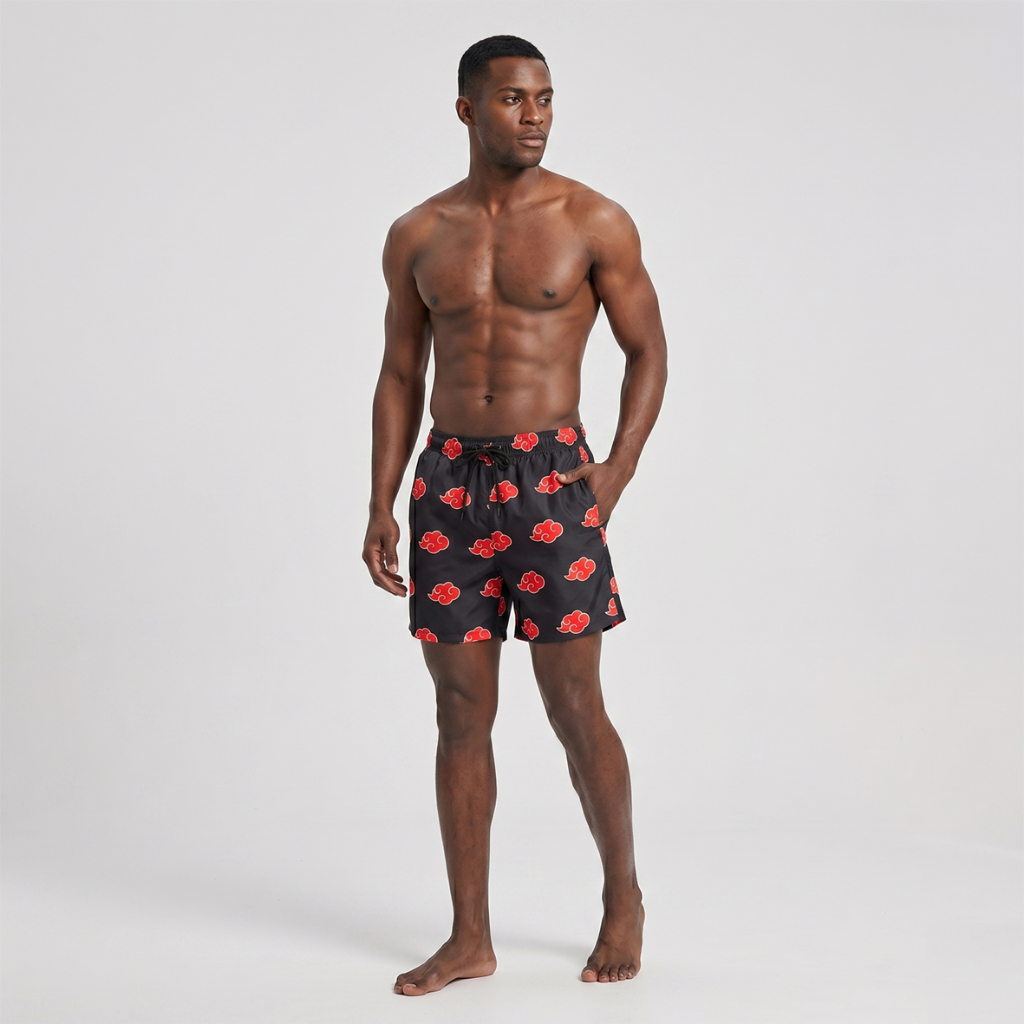 Short Masculino Elastano Naruto Akatsuki Nuvens Conforto e Alta Qualidade Secagem Rápida