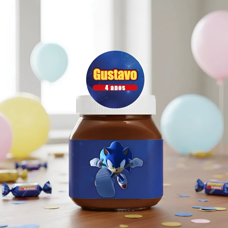 Nutella Personalizada Tema Sonic 140g | Rótulo Adesivo Lembrancinha | festa infantil