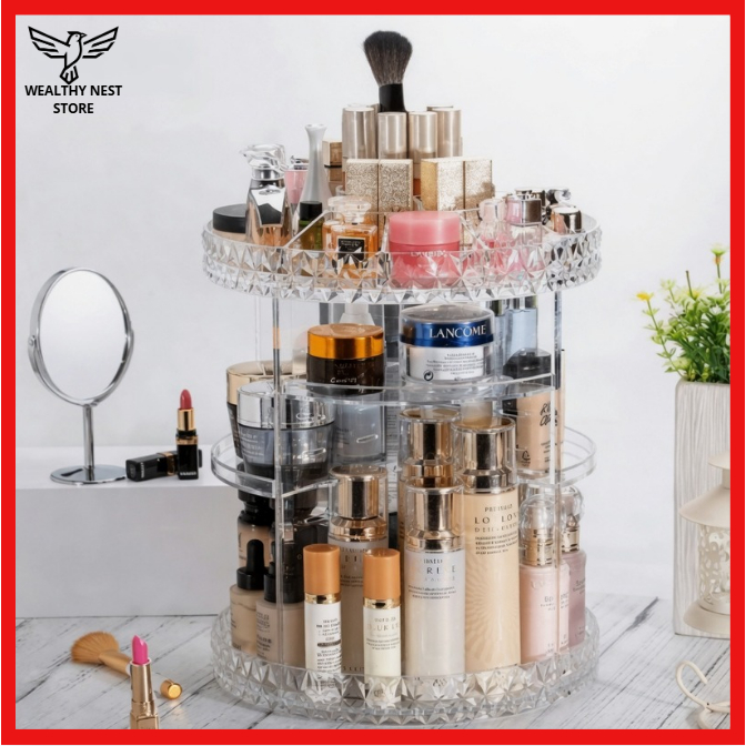 Organizador de Maquiagem Giratório 360° em Acrílico – Porta Cosméticos Multifuncional com Grande Capacidade - Prático
