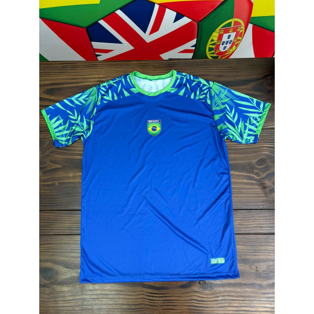 Camiseta Do Brasil Masculina Azul Mod Torcedor Dryfit Premium