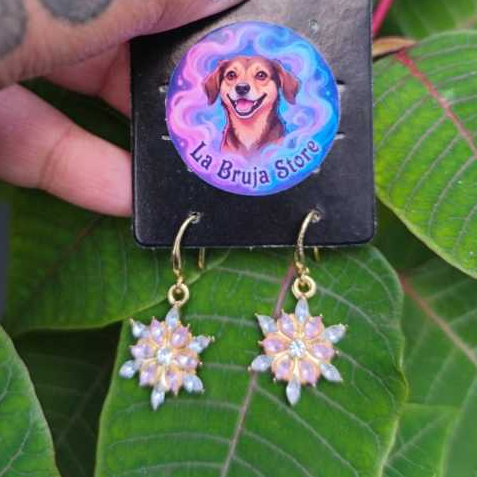 Brinco de Gancho Flor em Pedraria Rosa e Cristal