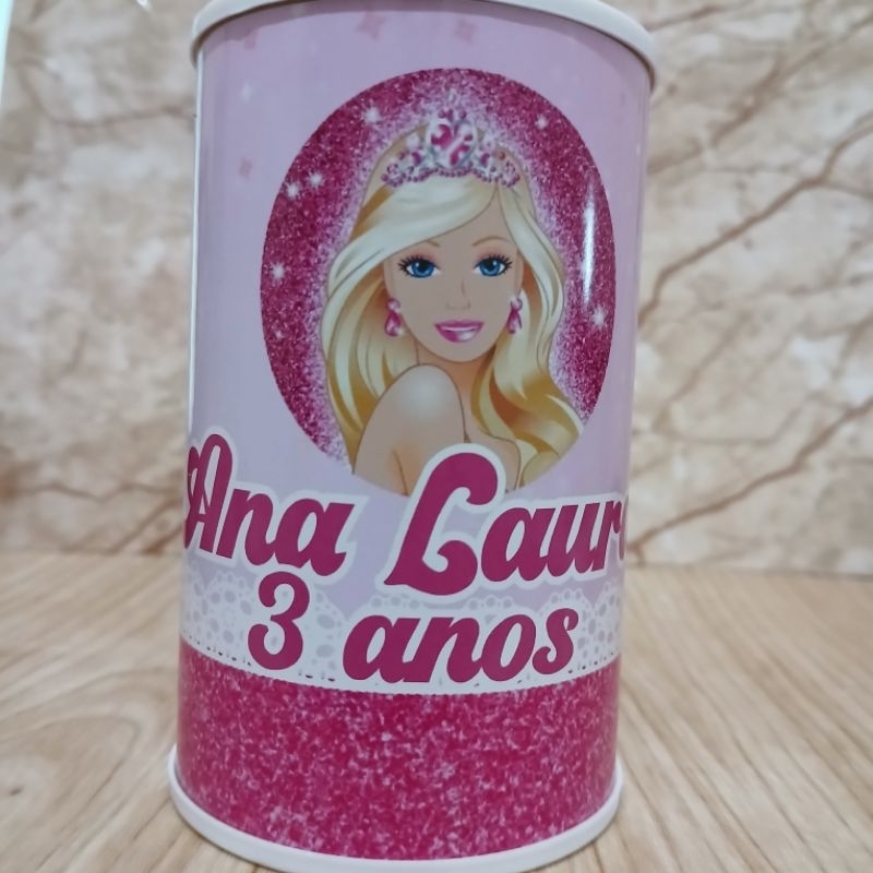 Cofrinho Personalizado Barbie 10x6cm | Lembrancinha de Festa Infantil | Aniversário