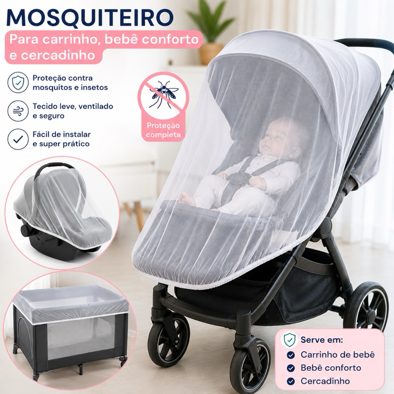 Mosquiteiro Carrinho Universal Elástico Ajustável Fácil de Instalar