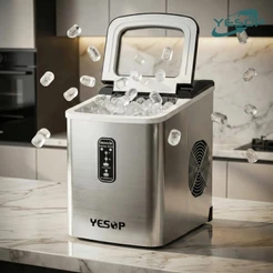 YESOP Máquina De Gelo Turbo Ice Premium 127V Portátil Inox 120W Cozinha Profissional Automático