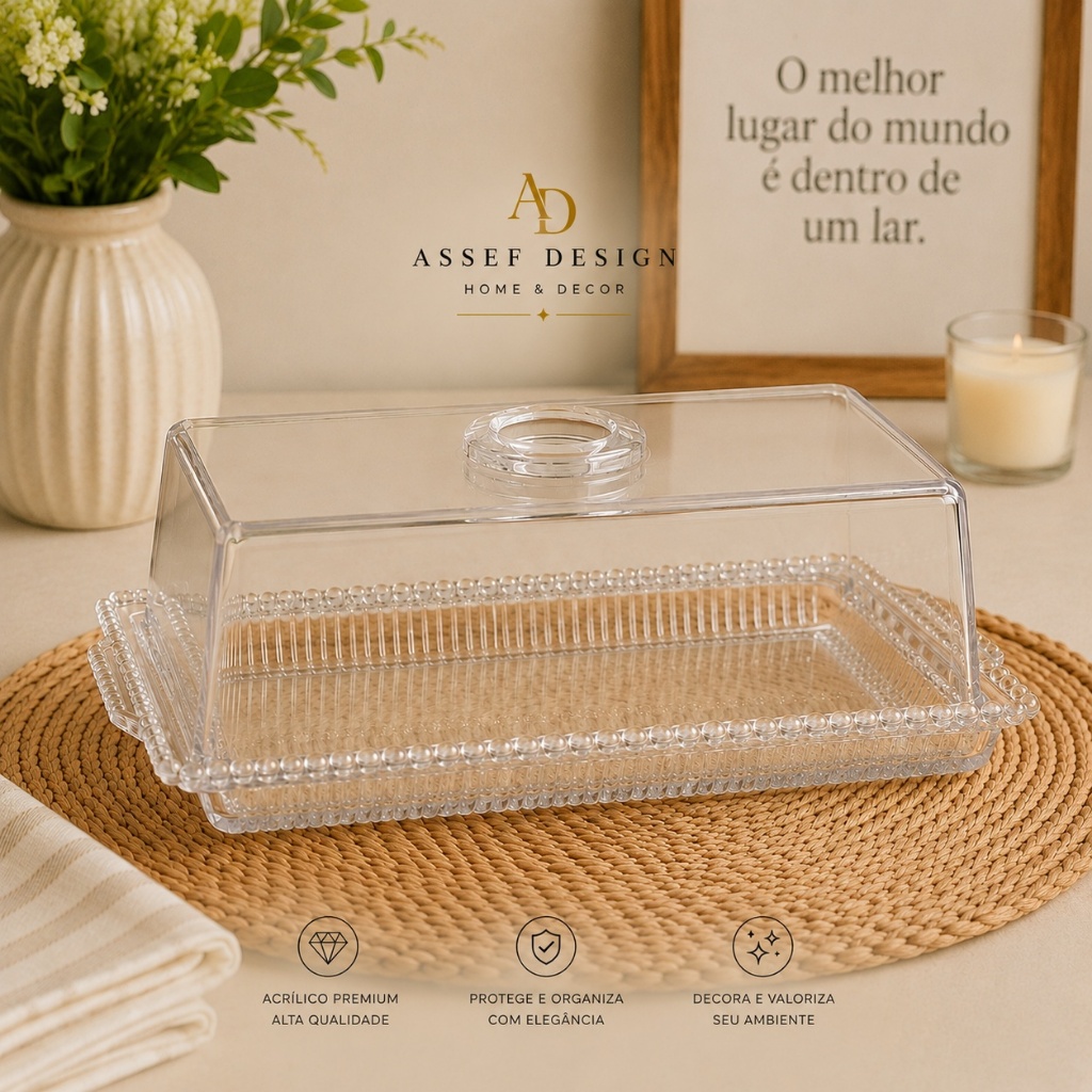 Porta Frios Acrílico com Tampa Transparente Organizador para Geladeira Queijo e Presunto Premium