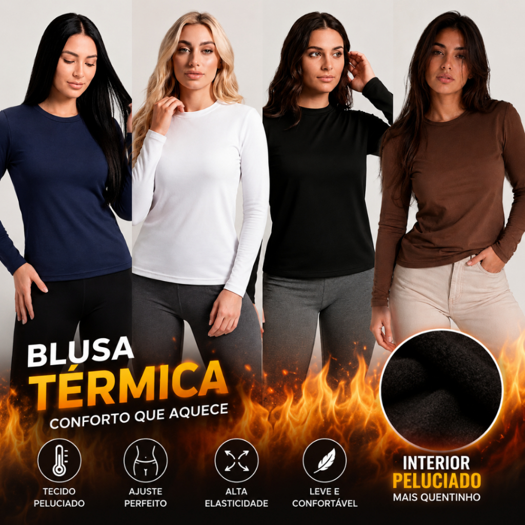 Kit 2 Blusa Térmica Feminina Pelúcida Preta Lisa Segunda Pele Para o Inverno