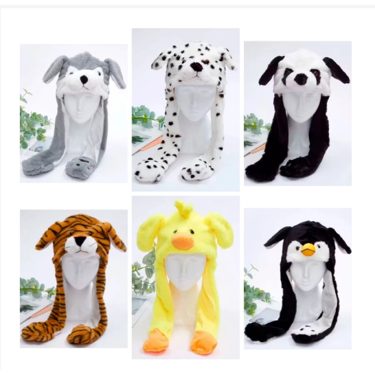 TOUCA LEVANTA ORELHAS MENINO DE BICHINHO PELUCIADA / GORRO MEXE ORELHINHAS INFANTIL DE ANIMAIS ZOO