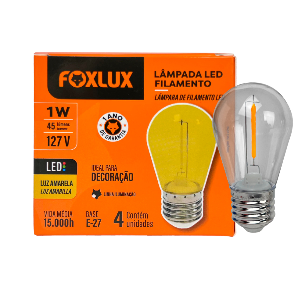 Lâmpada LED Filamento Foxlux Amarelo 1W E27 127V IP44 8,5lm Decorativa Varal Festa Jardins Kit com 4 · foto 2