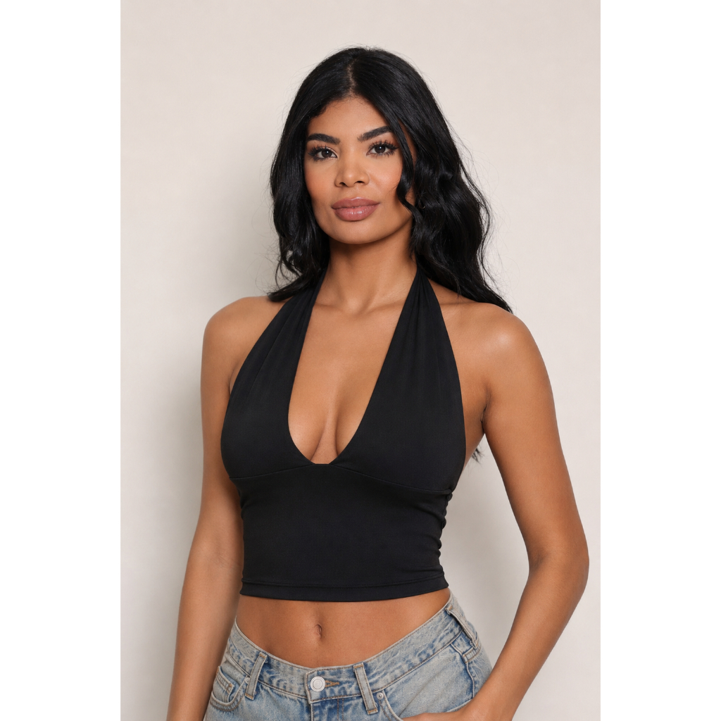 Blusa Frente Unica com Amarração no Pescoço