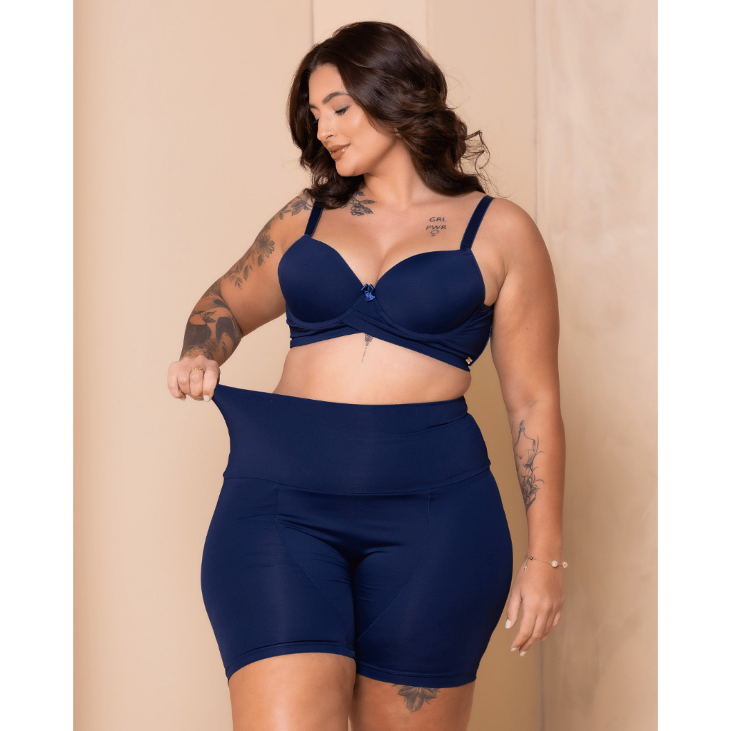 Shorts Confy Nica Brasil Azul Marinho Forro Completo de Algodão | Evita Atrito nas Coxas | Usar Saia e Vestido | P ao G1