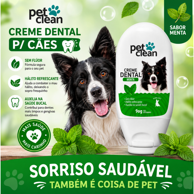 SAÚDE BUCAL PARA CÃES CREME DENTAL DE MENTA PET CLEAN 60G