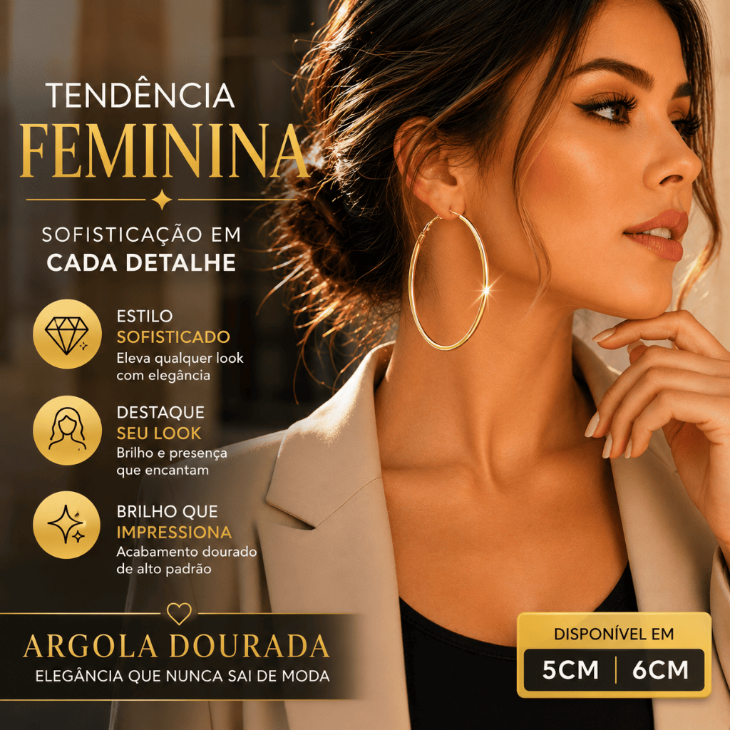 Brinco Feminino Argola Aço Inoxidável Dourado Antialérgico Leve Confortável — imagem 2 de 2
