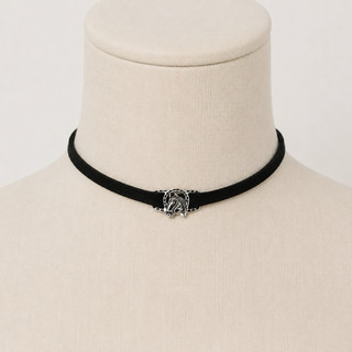 Chocker colar de camurça Feminino Cowntry Ajustável Pingente Ferradura 🐴🧲Cavalo Preto Liso Cowgirls B08