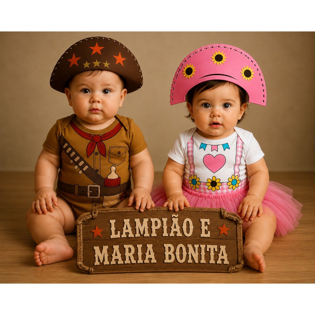Body Bebe Festa Junina Body + Chapeu CANGACEIRO Fantasia Infantil Temática Caipira Lampião