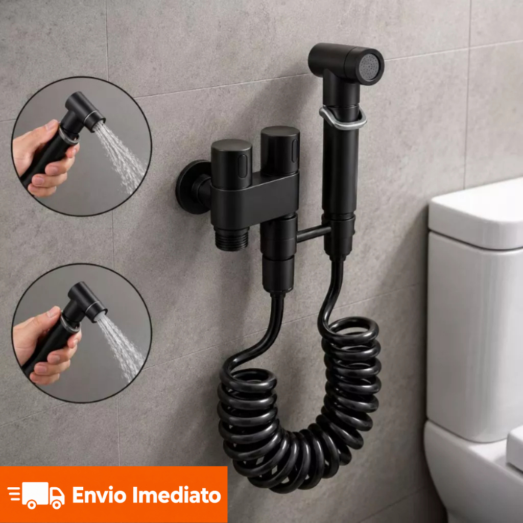 Ducha Higiênica Registro Conjunto Duplo 2 Saídas Banheiro 1/2 mm Pulverizador Jato Ajustável