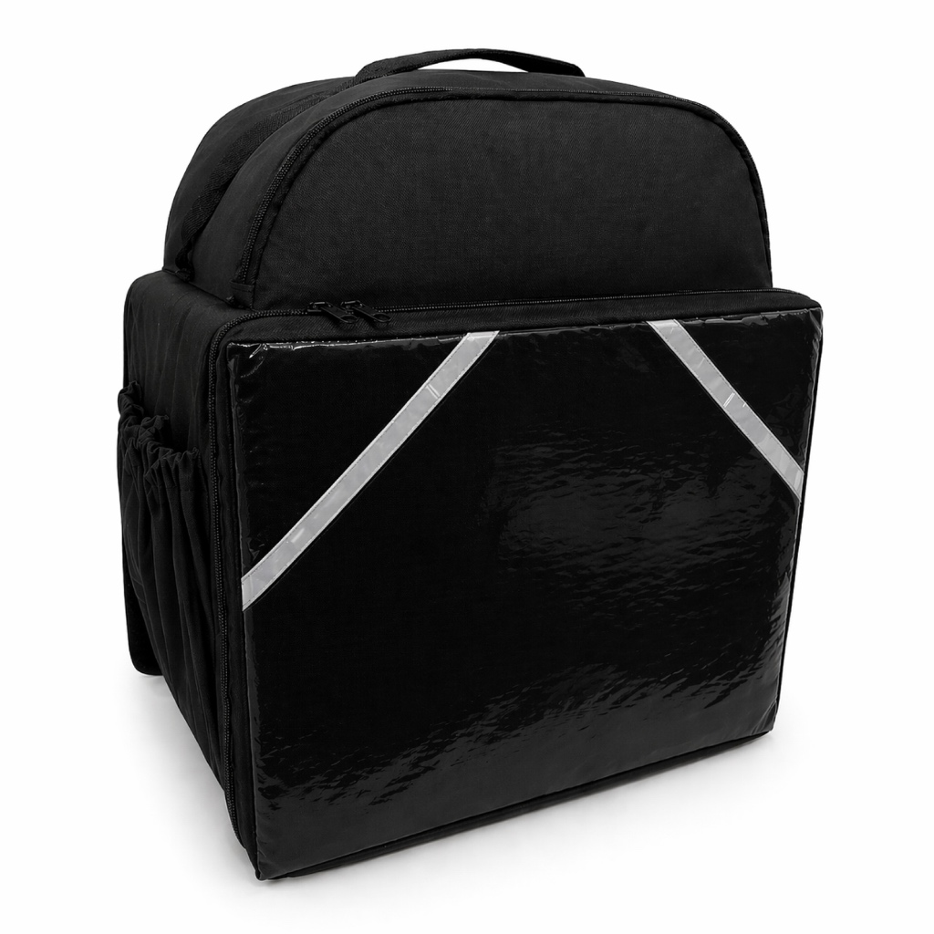 Mochila Bolsa Isopor Grande Pizza Lanche Barca Térmica 45l + 5l Cor Preto Motoboy Entrega