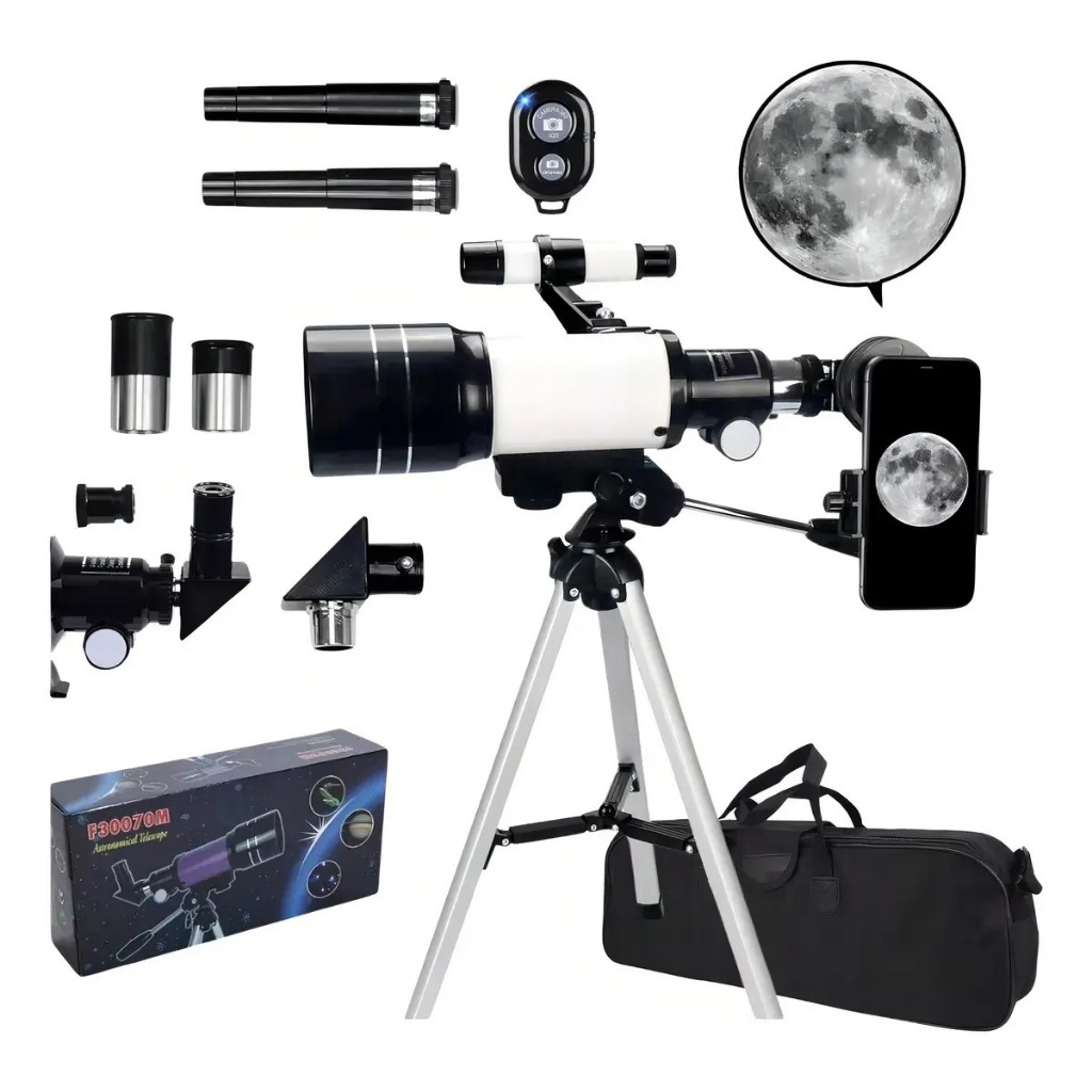 Telescópio Astronômico 70mm F30070m Com Tripé Zoom 150x Iniciante HD