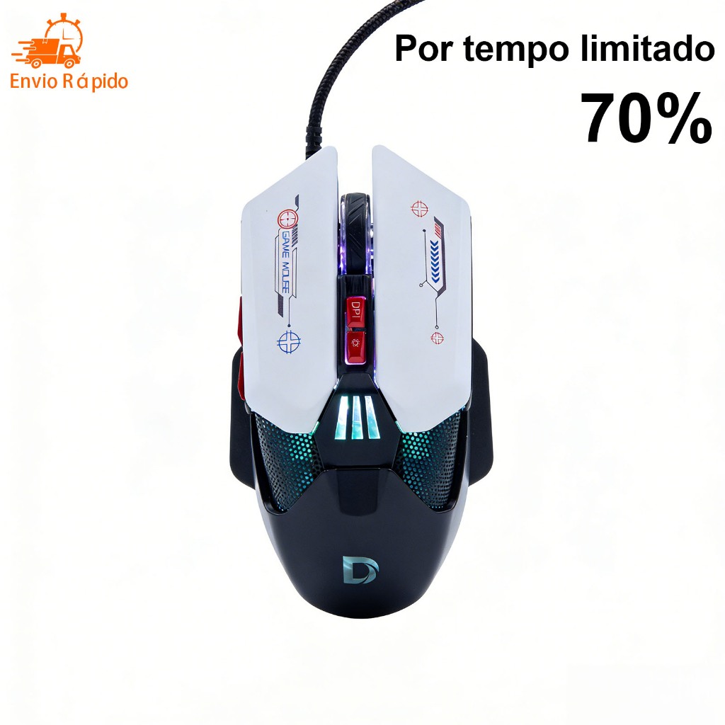 Mouse Gamer 12800 Dpi Óptico Com Led Rgb Usb 7 Botões