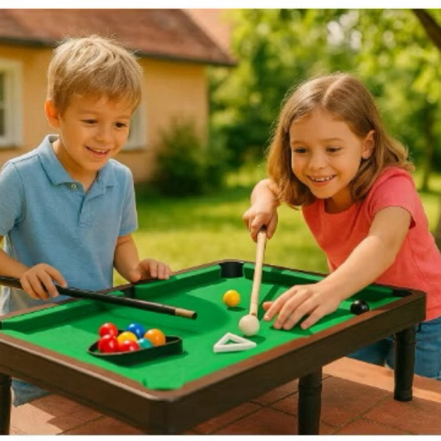 Mini Mesa de Sinuca Infantil Adulto Mesa de Bilhar Completa 44x25cm Plástico 2 Tacos 11 Bolas Jogo Brinquedo Raciocínio