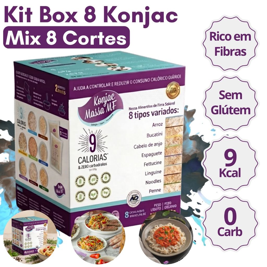 Kit Box 8 Cortes Mixado Konjac Massa Tipo Macarrão Sem Glúten Alimentação Saudável Zero Carboidratos