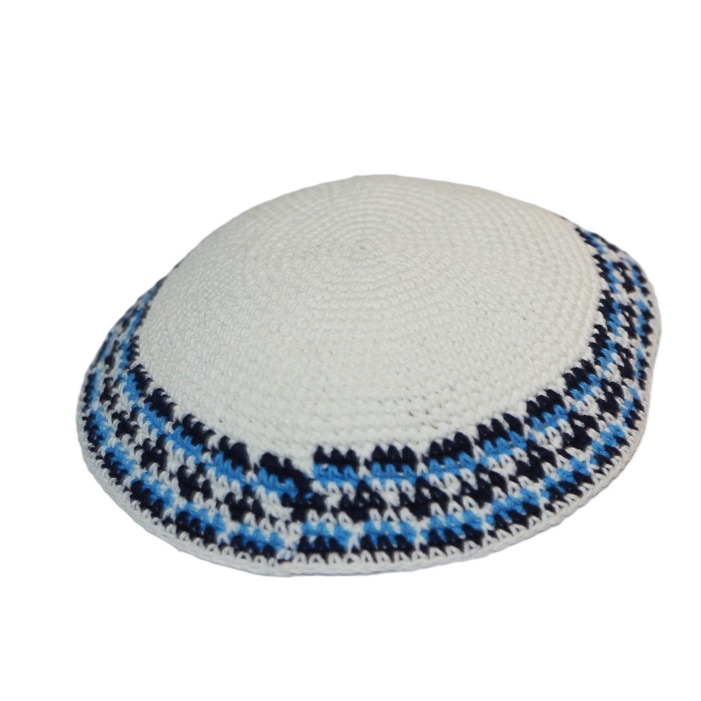 Kipa Judaico Crochê /original De Israel azul com branco #2