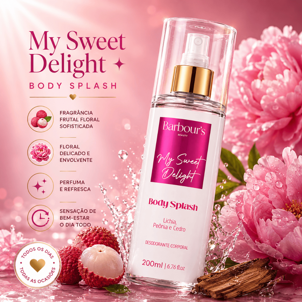 Body Splash My Sweet Delight Lichia Peônia Cedro 200ml