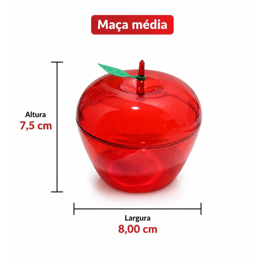 Maçã Média Vermelha Acrílica 7,5cm por 8,0cm - Brilho e Resistência para Lembrancinhas
