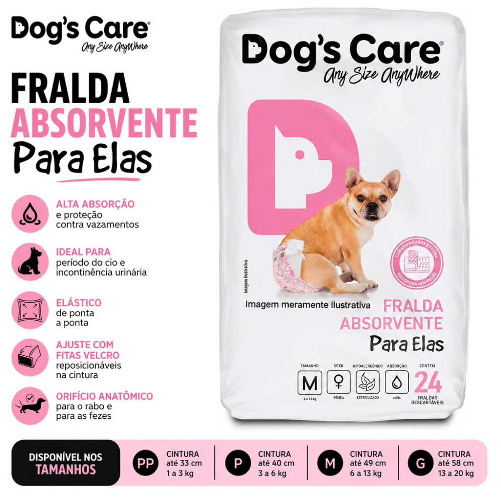 Fralda Higiênica Descartável Pet para Cachorro Fêmea Dog's Care PP P M G - Vários Tamanhos