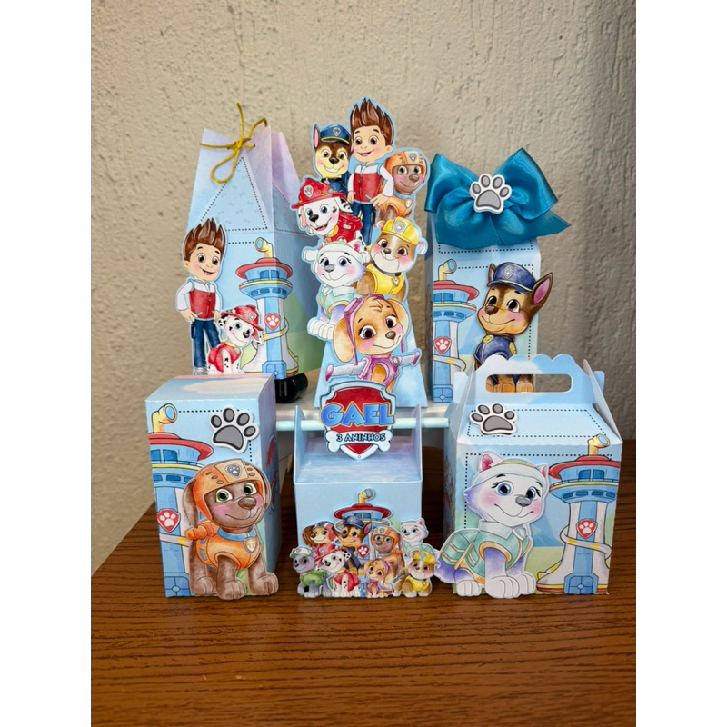 Kit Caixinhas Personalizadas Patrulha Canina Aquarela