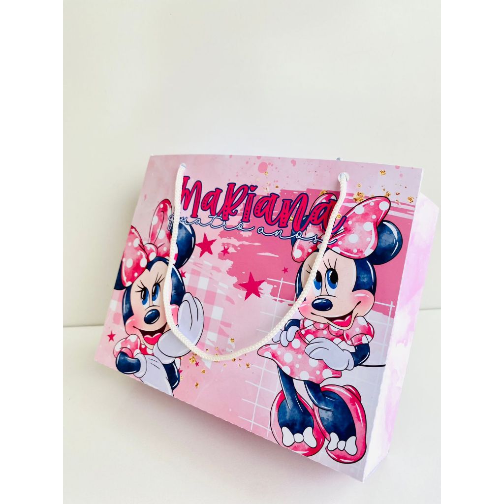 Pegue e Monte -sacolinha surpresa personalizada tema minnie rosa,aniversário,menina,rosa,sacolinha de papel,lembrancinha