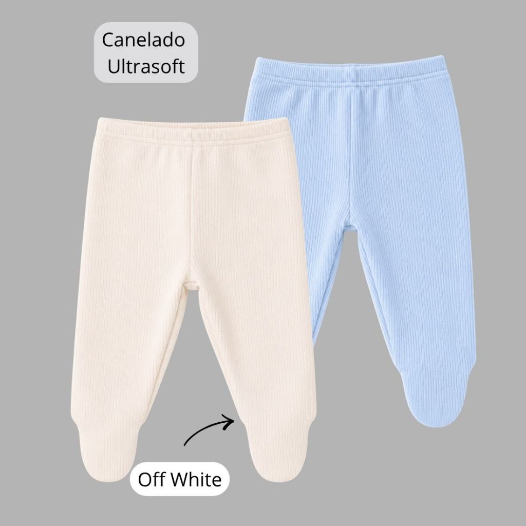 Kit 2 Calças Mijão Bebê Menina e Menino Canelado Ultrasoft c/ Pé