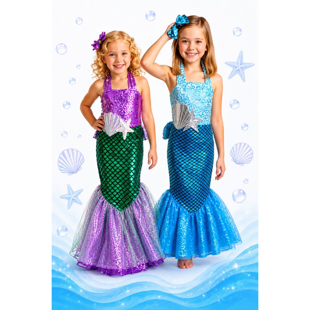Vestido FANTASIA de Sereia LUXO infantil menina HALLOWEEN festa Escola princesa Ariel