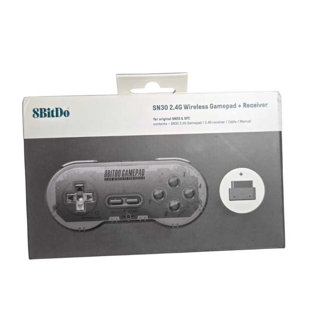 Controle Super Nintendo Sem Fio 8BitDo 2.4G Wireless Gamepad com Receptor Original Preto Translucido