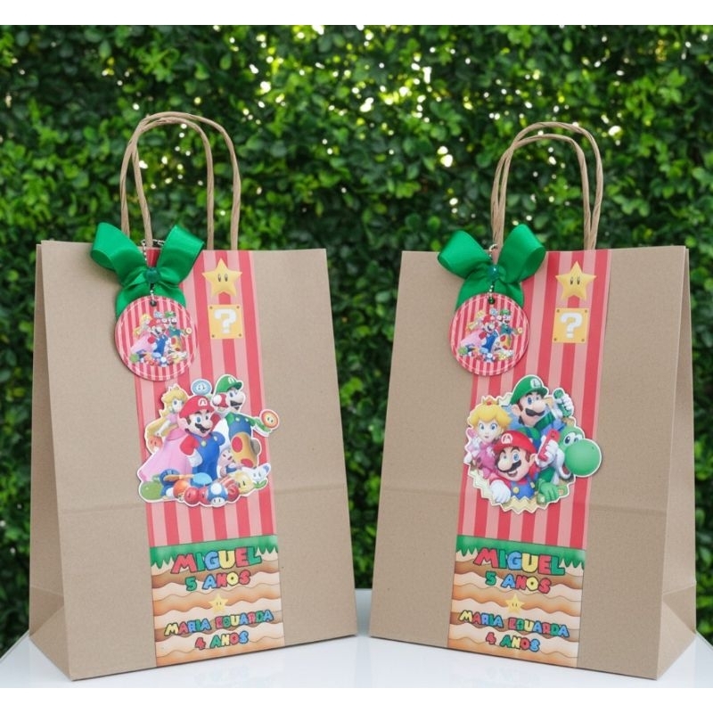 Sacolinha Kraft Super Mário | Lembrancinhas Personalizadas do Super Mário