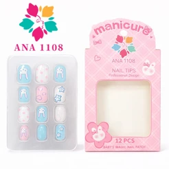ANA1108 Kit Unhas Postiça Infantil (1caixa com 12 unhas)Contém Comprimidos de cola sólida