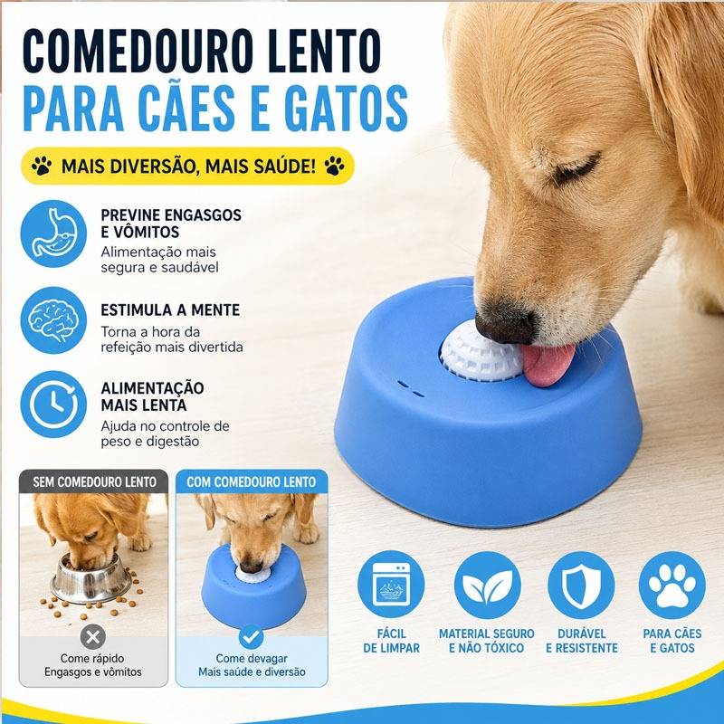 Comedouro Lento para Cães e Gatos Anti Engasgo Tigela Interativa para Ração e Petiscos
