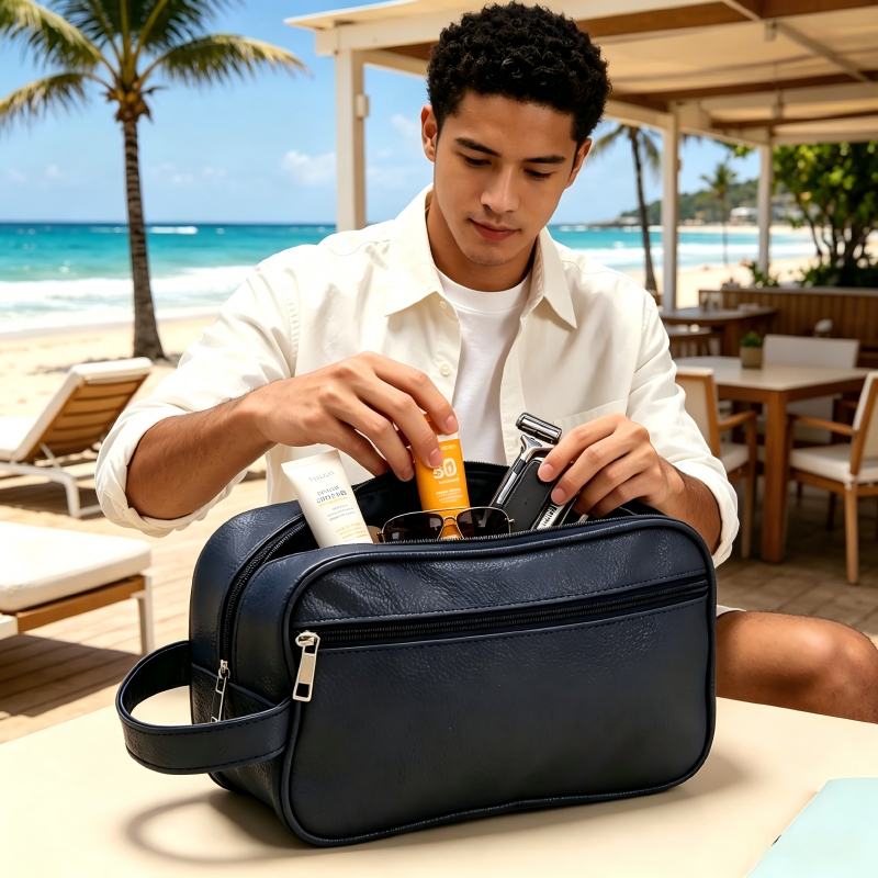 Nécessaire unissex em PU impermeável com textura de couro leve estilosa e durável ideal para uso casual viagens