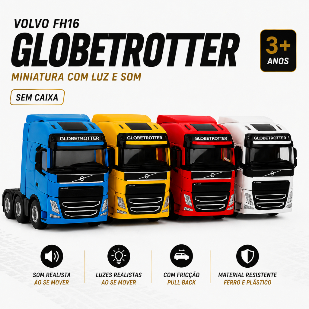 Miniatura Caminhão Volvo Trucado Ferro Com Luz e Som Carrinho Cores Colecionador Brinquedo Infantil