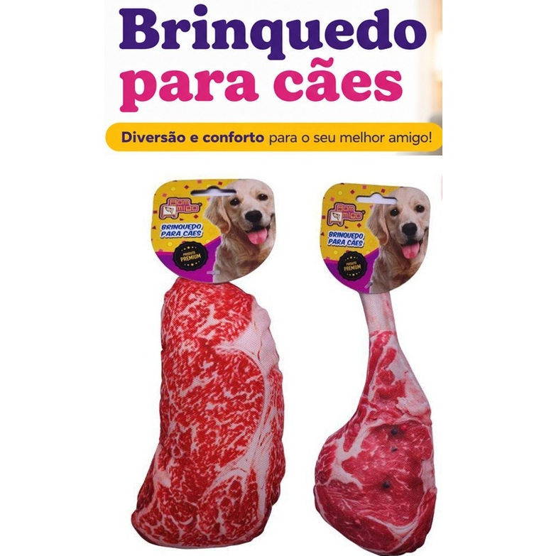 Mordedor de pelúcia Manzo - Modelo Carne Bife com apito  - Premium - Envio Imediato