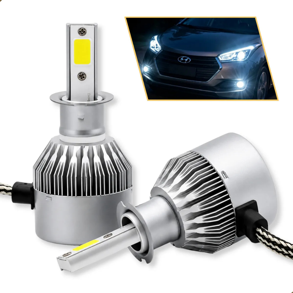 Par Lâmpada Super LED Automotiva C6 H1 H3 H4 H7 H11 HB3 H16 880 881Super Branca