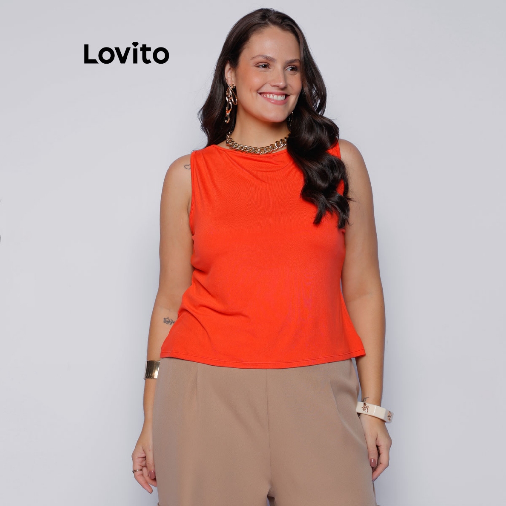 Lovito Blusa Casual Feminina Básica Plus Size TKB1354BRL1384