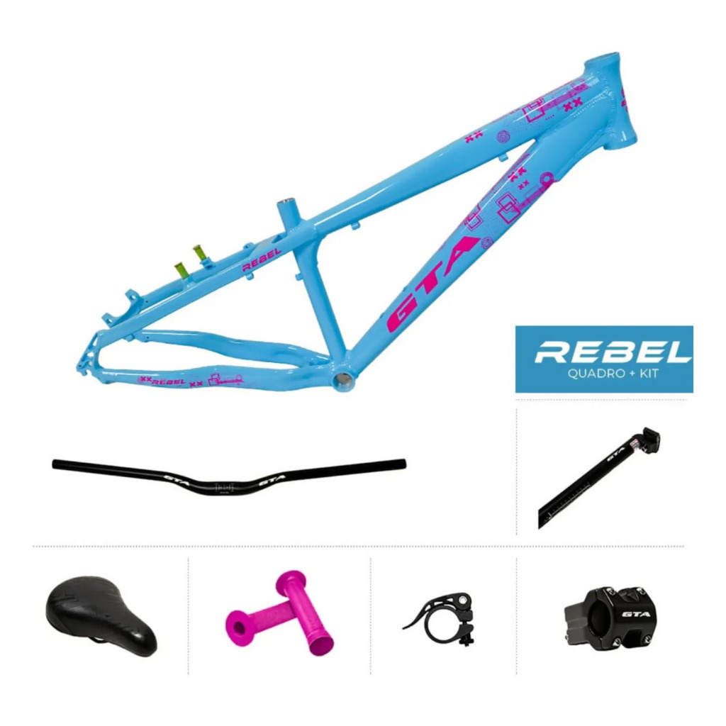 Kit Quadro Bike GTA Rebel 26 Alumínio Com Canote Selim E Manopla MTB