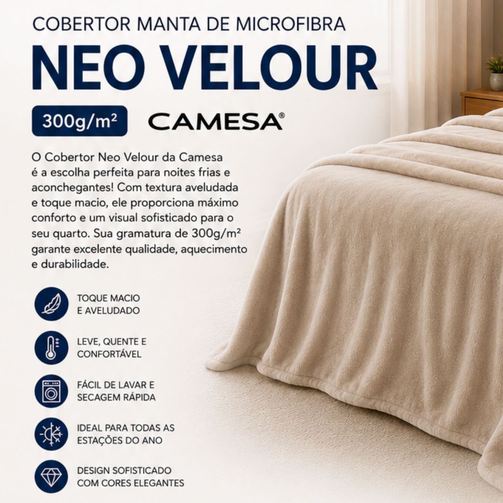 Cobertor Manta de Microfibra Neo Velour 300g/m² Solteiro 1,50x2,20m – Camesa