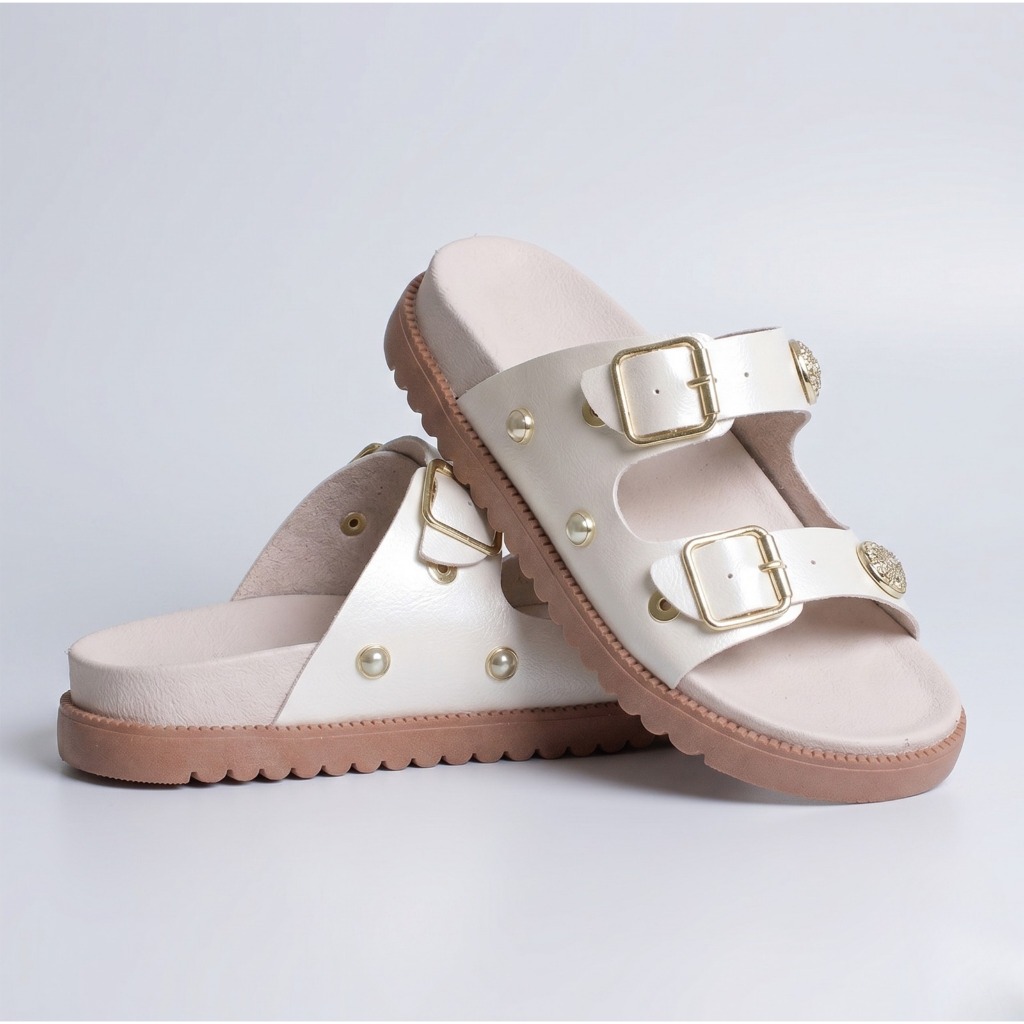 Chinelo Papete Feminina Mãe e Filha 28 ao 39 Off White com Fivela Kidstep