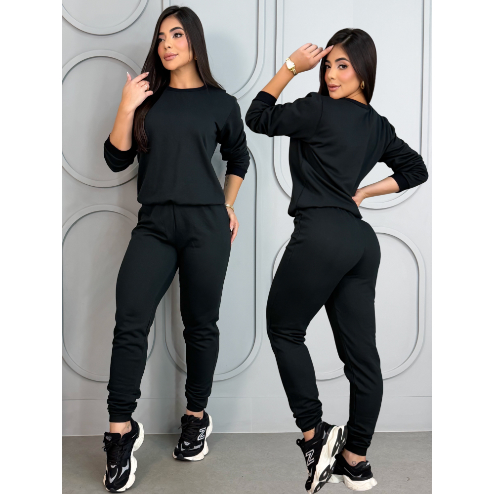 Conjunto Moletom Feminino Calça Jogger Blusa de Frio Casaco Flanelado Agasalho Inverno Premium