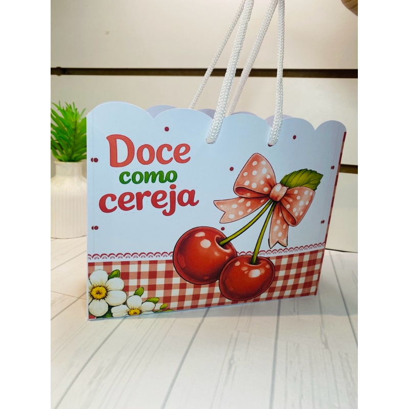 Kit Sacolinha Personalizada CEREJINHA PEGUE E MONTE - Lembrancinha Personalizada Aniversário  Tema Cerejinha
